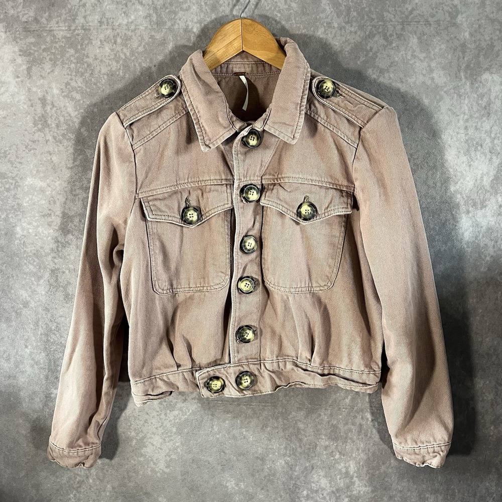 Free People Utility Jacket Women XS Mauve Cropped Cotton Denim Military Button